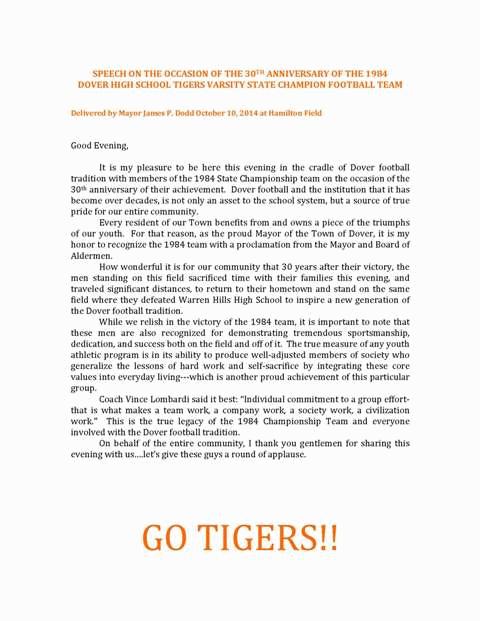 30th Anniversary of the Dover Tigers State Championship Win